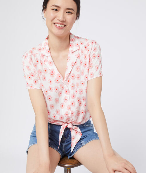 Bluse mit floralem print zum binden rose pale.