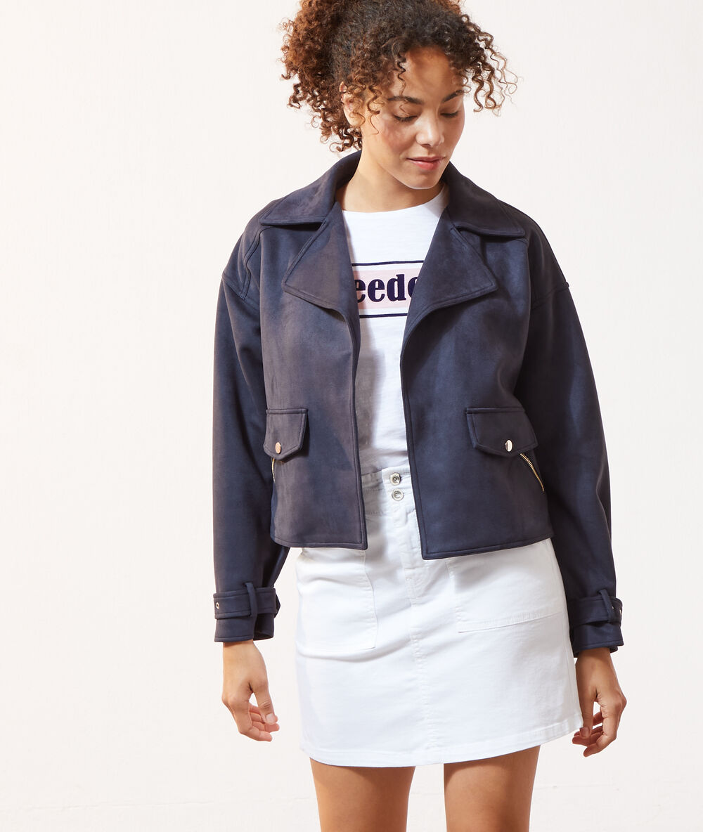 Biker-jacke in wildlederoptik marineblau.