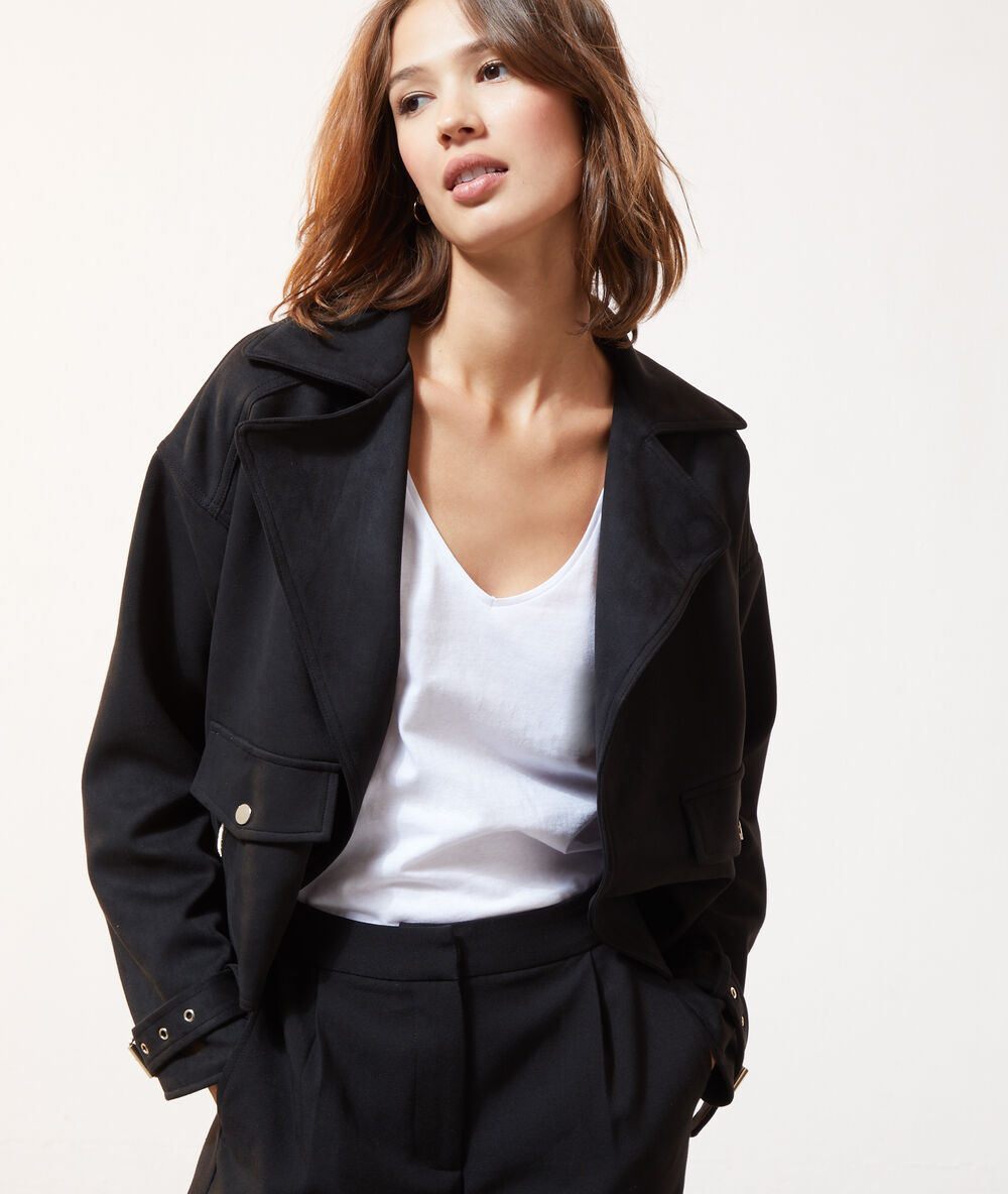 Biker-jacke in wildlederoptik schwarz.