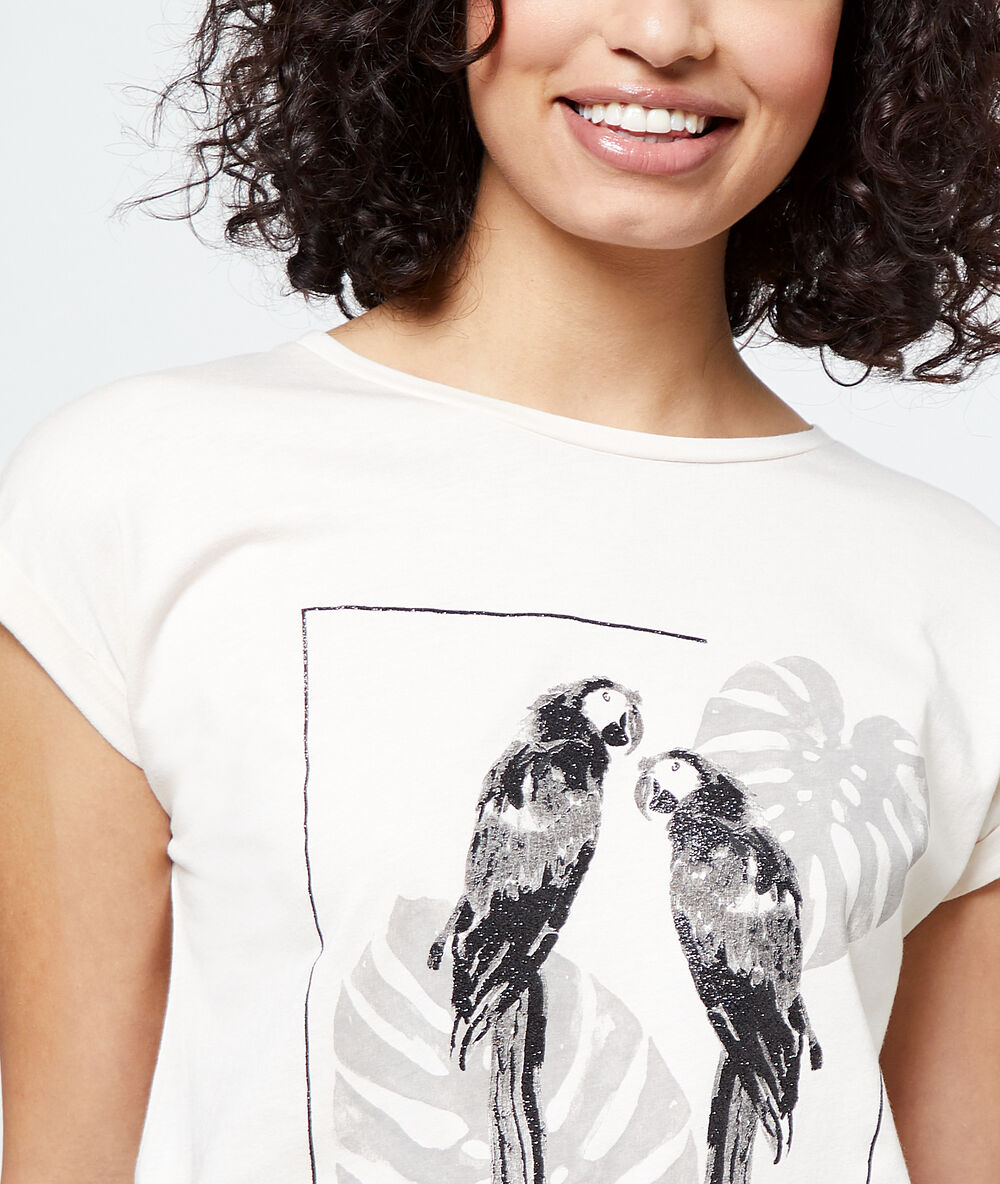 T-shirt mit siebdruck beige rosa.