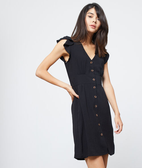 Robe droite boutonn&eacute;e noir.