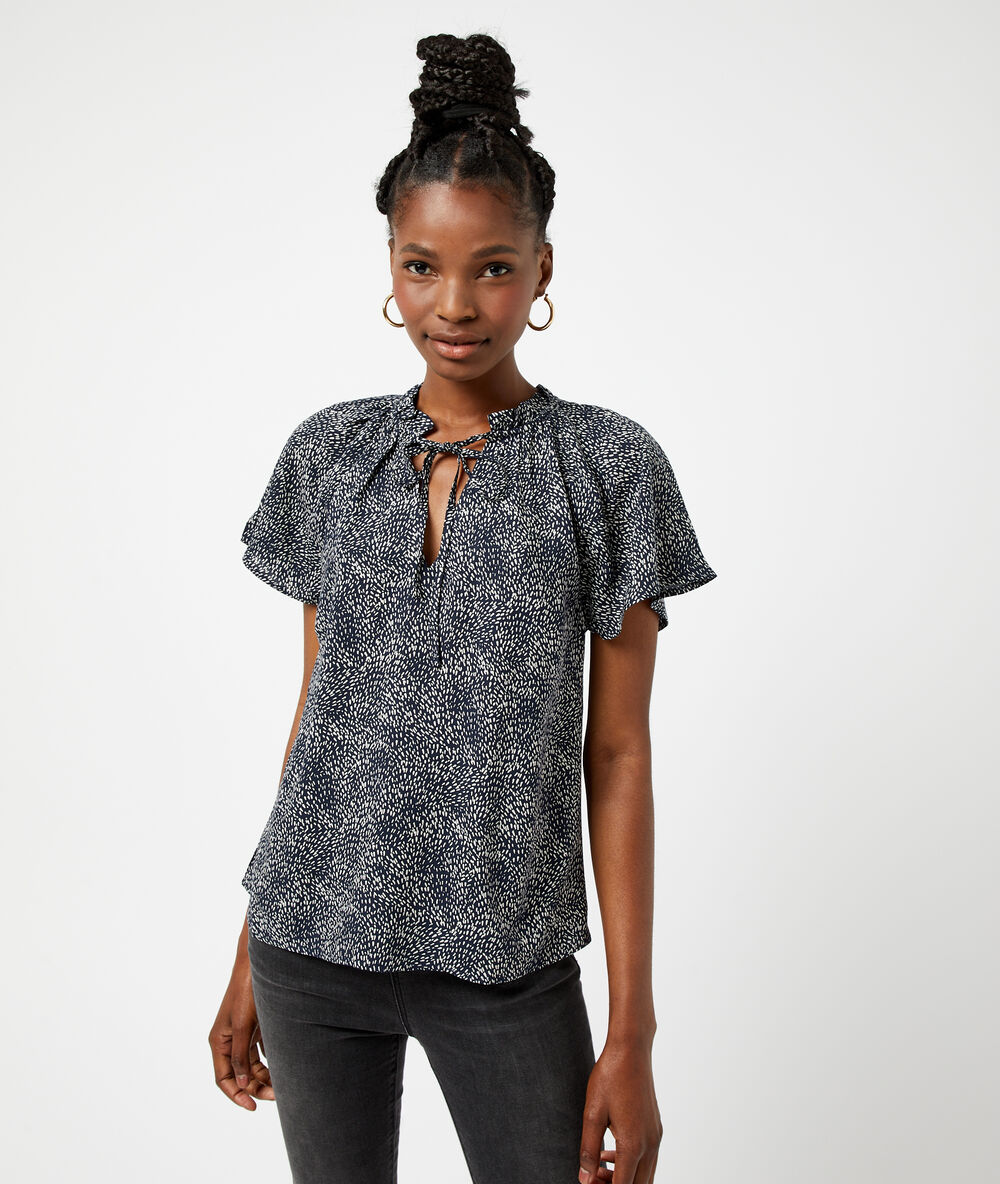 Bluse zum binden mit print marineblau.