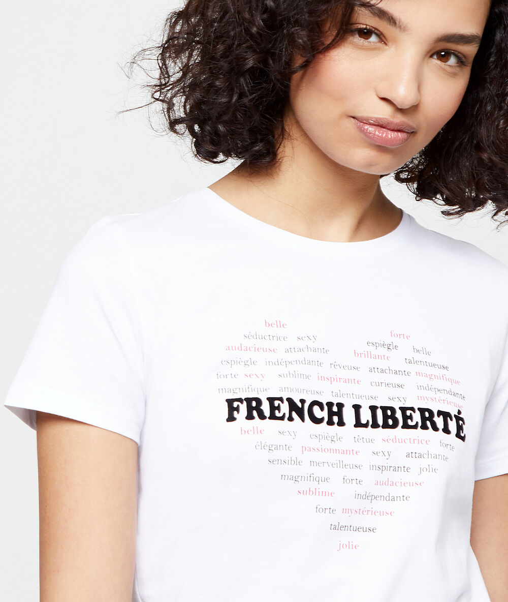 T-shirt „freche liberté“ aus bio-baumwolle weiß.