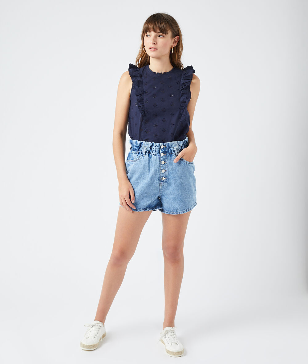 Bluse aus guipure-spitze marine.