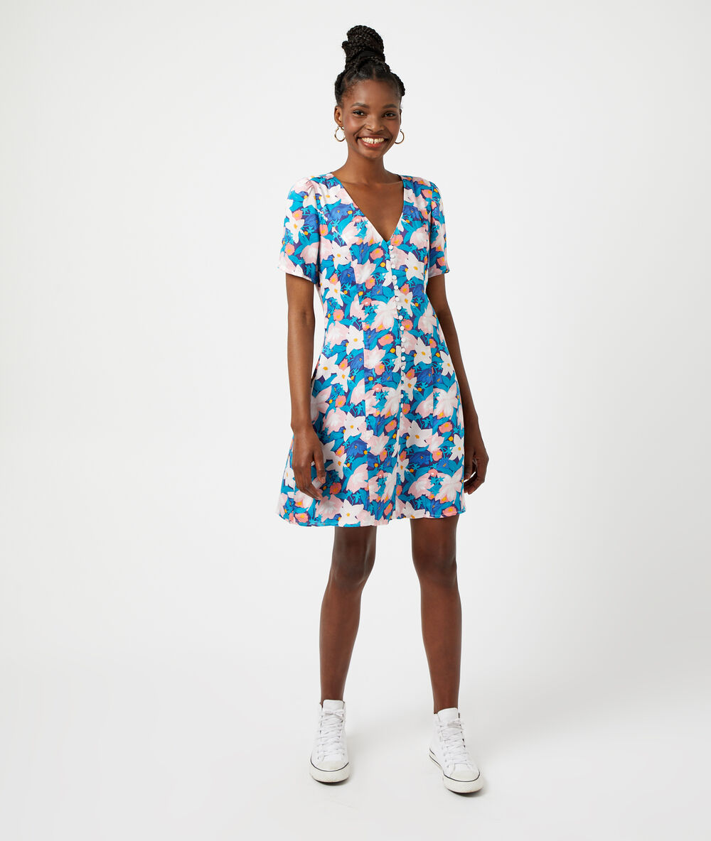 Geknöpftes kleid mit floralem print marine.