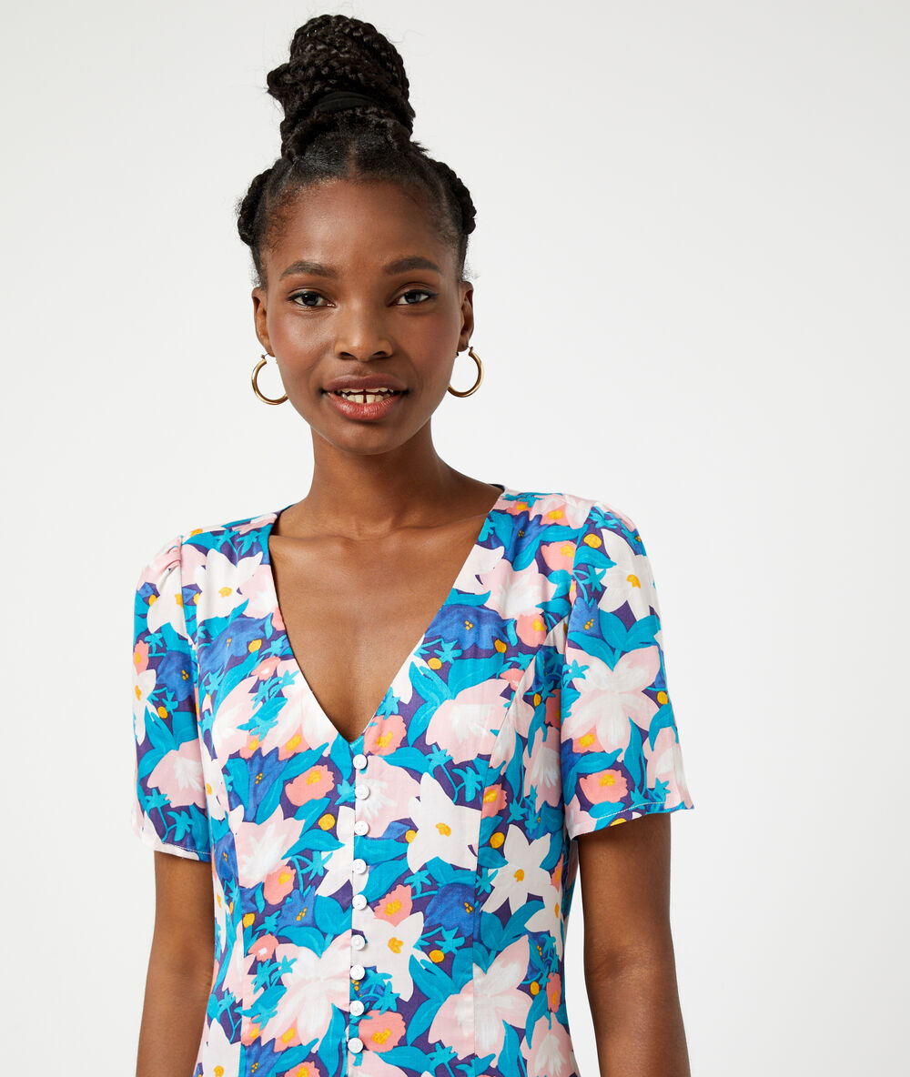 Geknöpftes kleid mit floralem print marine.