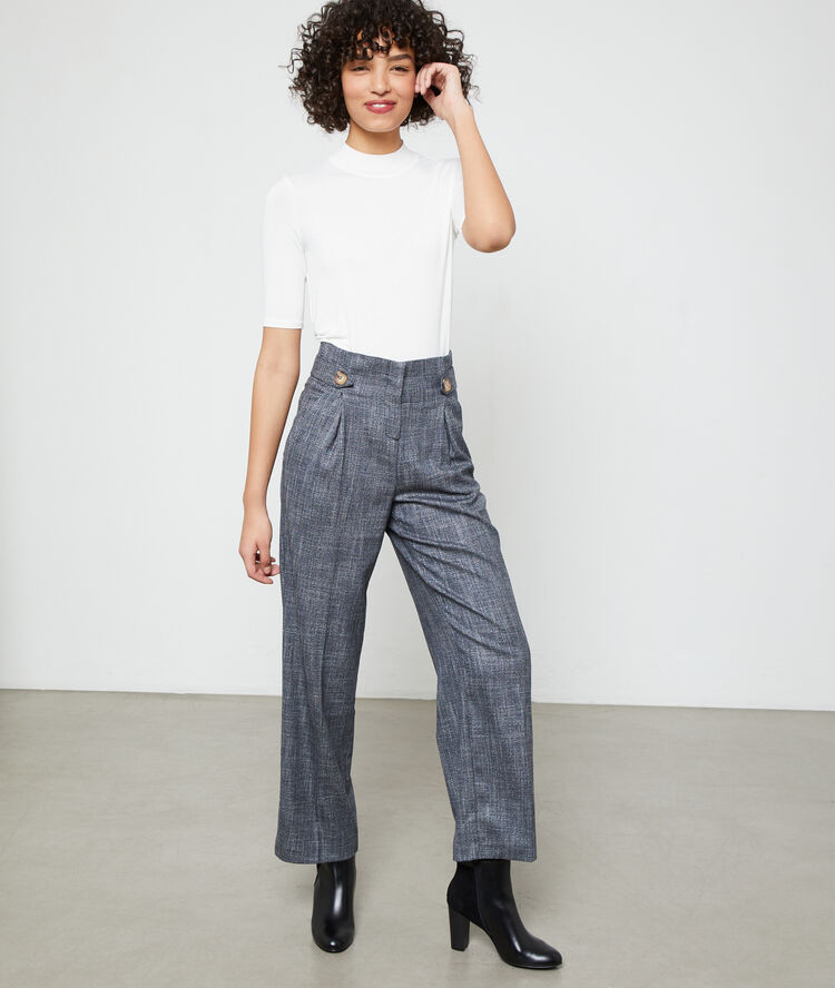 Pantalon carotte à pinces marine.
