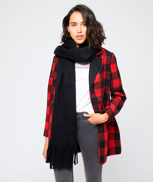 &Eacute;charpe unie &agrave; franges noir.