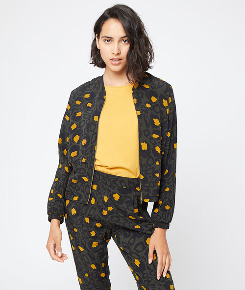 Bomber-jacke mit bl&auml;tter-print bronze.