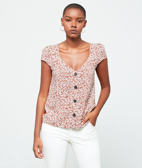 Blouse boutonn&eacute;e &agrave; imprim&eacute; fleuri savane.