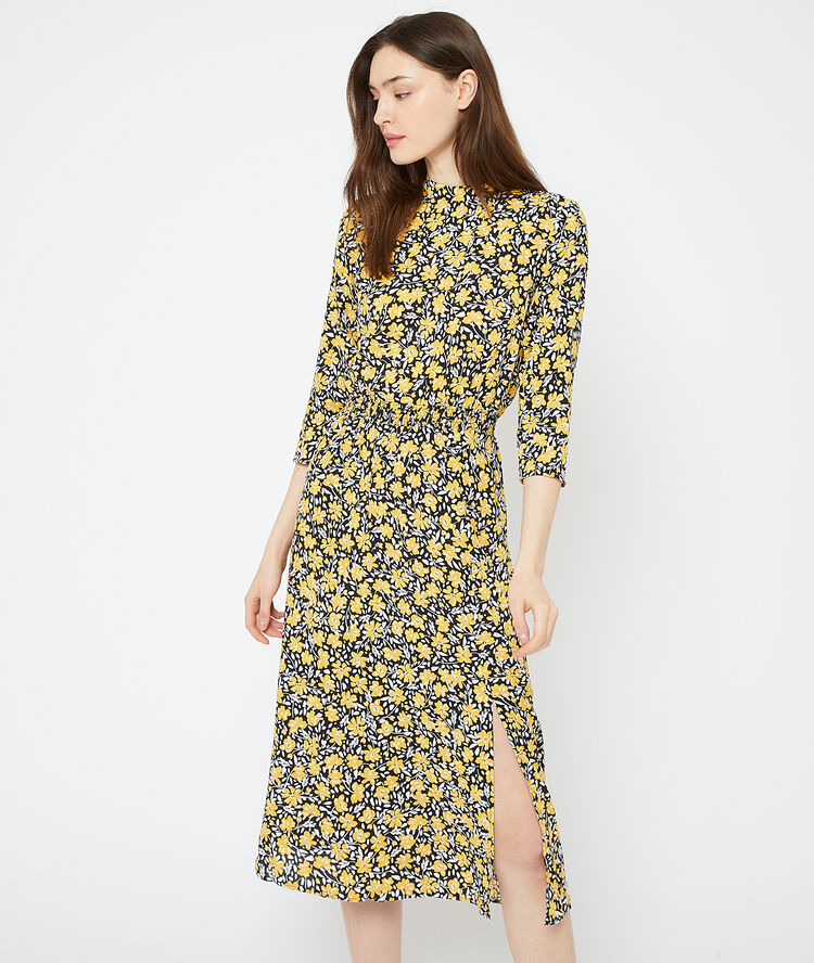 Robe longue imprimé fleuri noir.