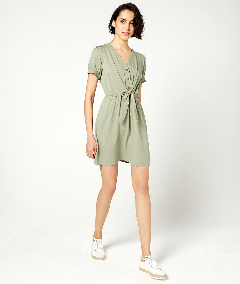 Fließendes kleid zum binden hellkaki.