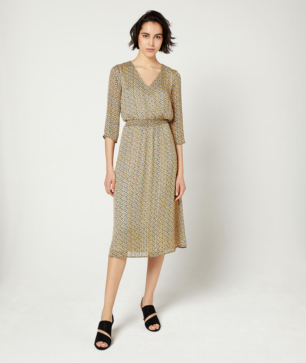 Langes gesmoktes kleid currygelb.