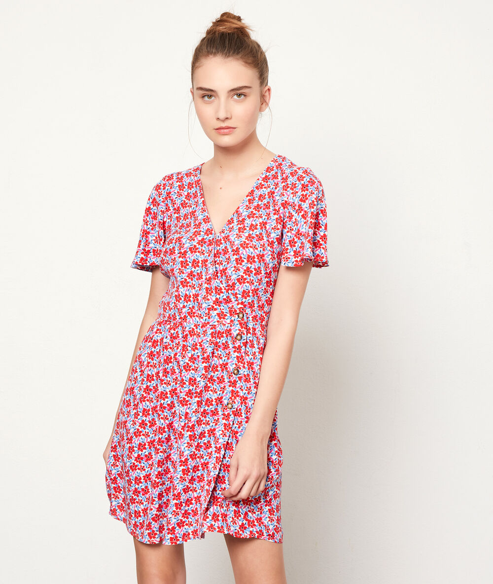 Kleid mit floralem print zum knöpfen geranium.