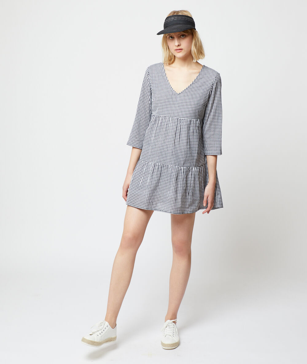 Fließendes kleid mit karo-print schwarz.