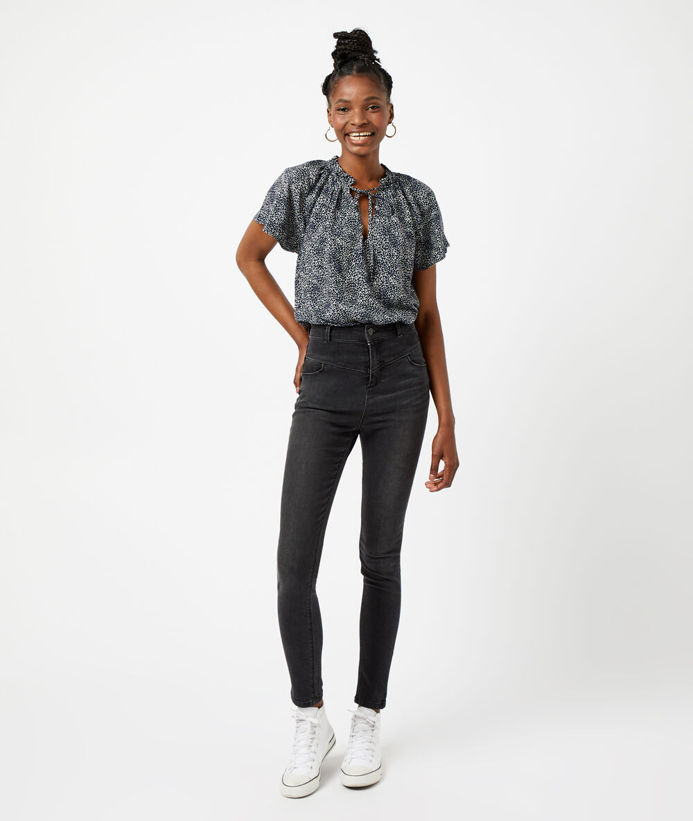 Bluse zum binden mit print marineblau.