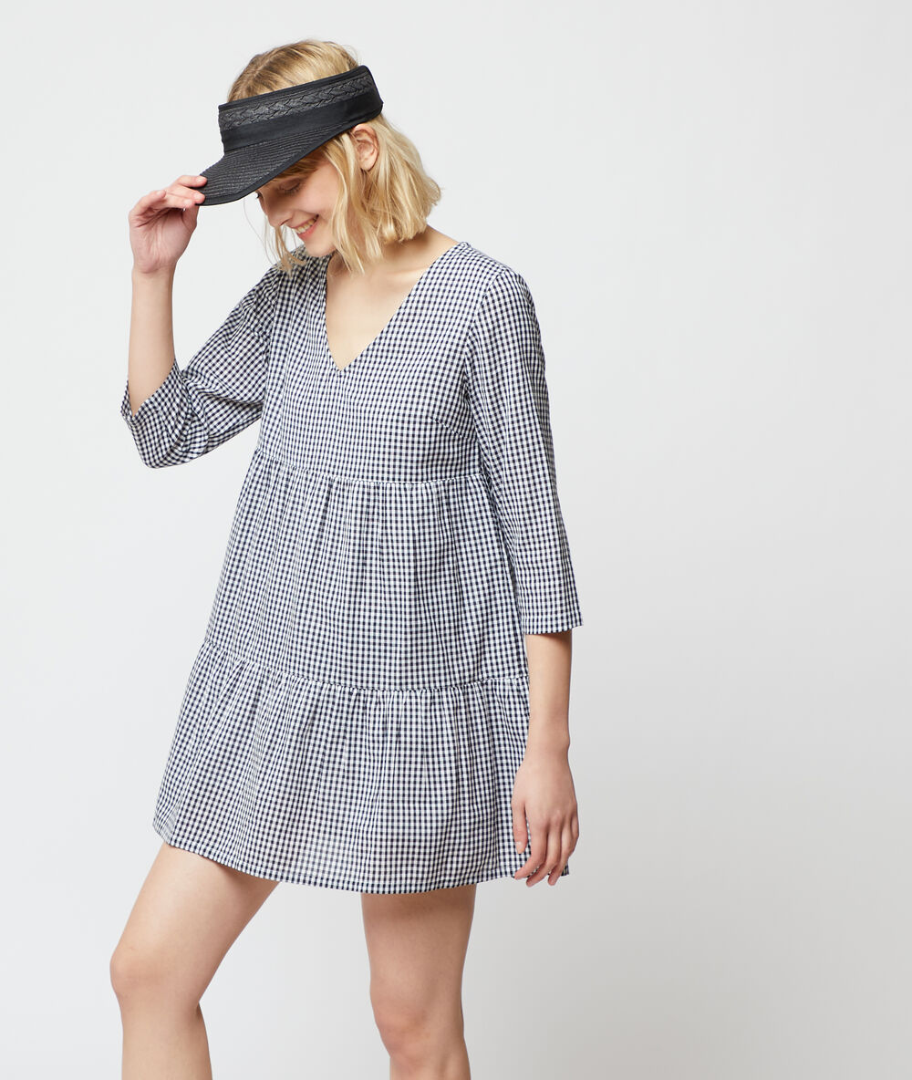 Fließendes kleid mit karo-print schwarz.