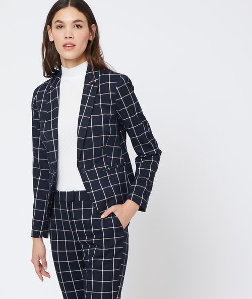 Veste de tailleur &agrave; carreaux marine.