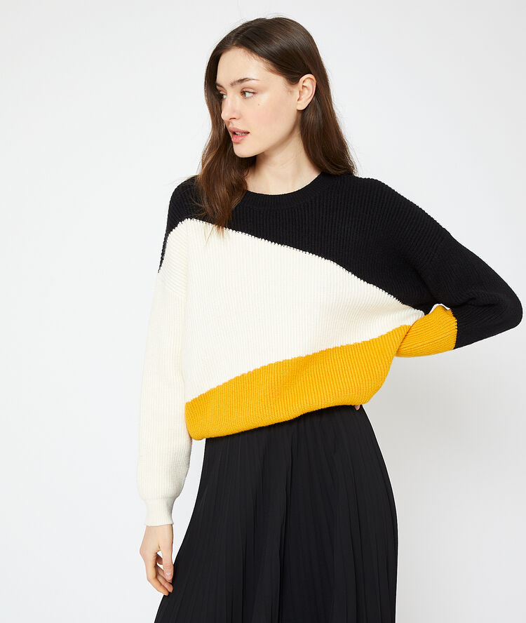 Pullover aus grobem strick mit grafischem muster schwarz.