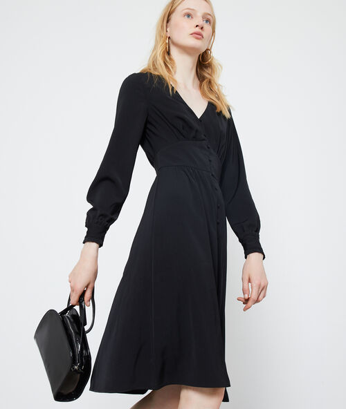 Ausgestelltes kleid mit knopfleiste schwarz.