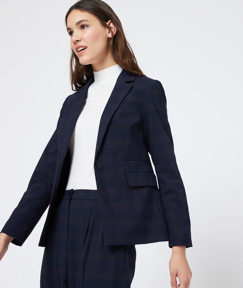 Veste de tailleur &agrave; carreaux marine.