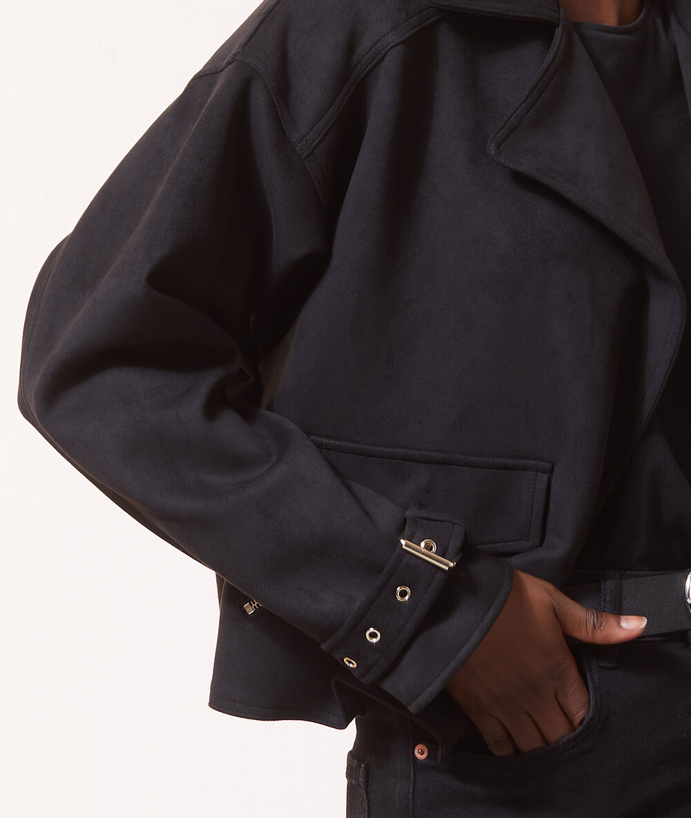 Biker-jacke in wildlederoptik camel.