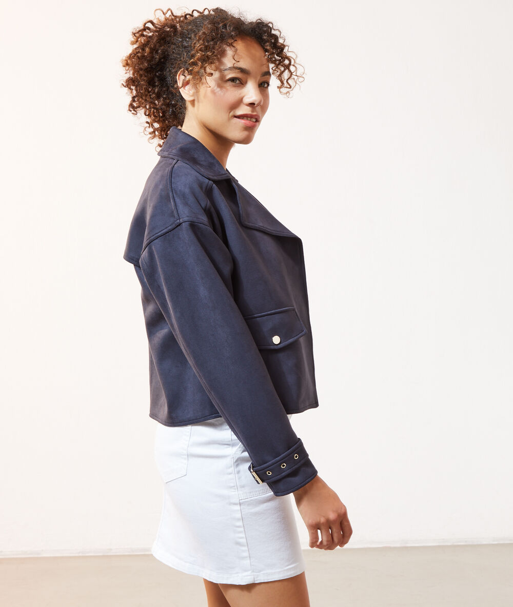 Biker-jacke in wildlederoptik marineblau.