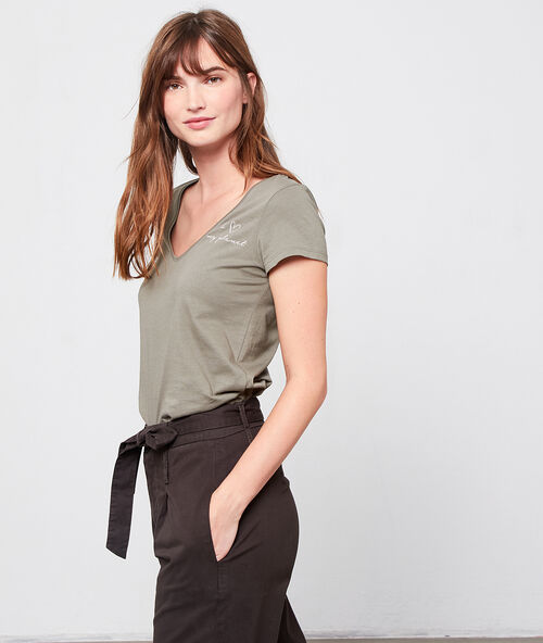 T-shirt aus bio-baumwolle &bdquo;i ♡ my planet&ldquo; kaki.