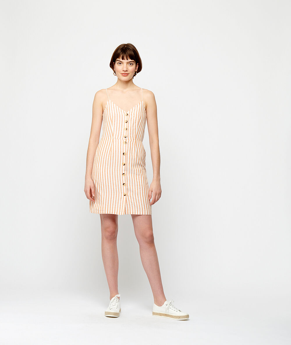 Geknöpftes kleid mit streifen orange.