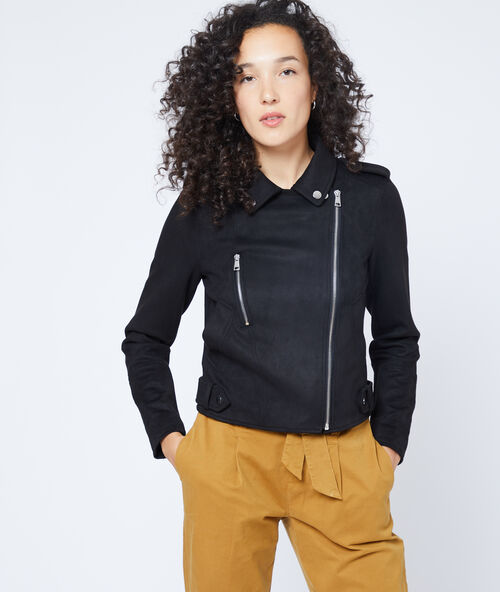 Veste de biker effet daim noir.