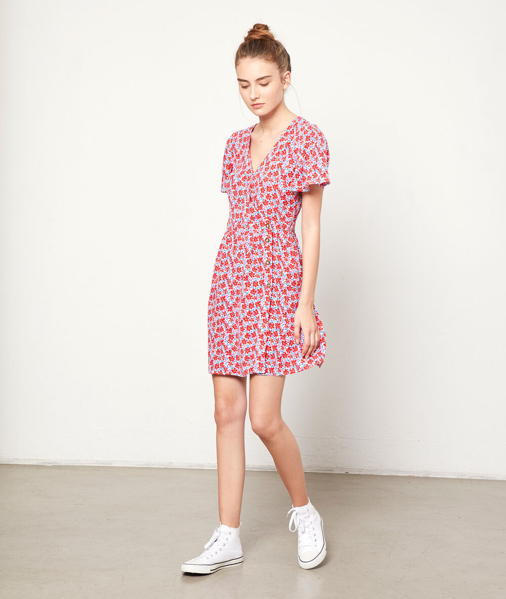 Kleid mit floralem print zum knöpfen geranium.