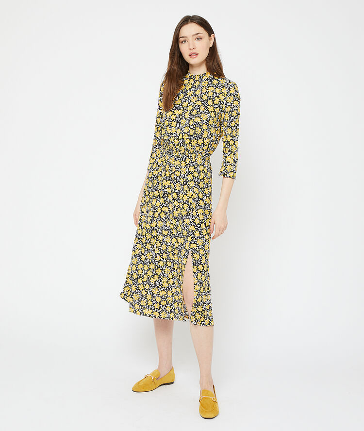 Robe longue imprimé fleuri noir.