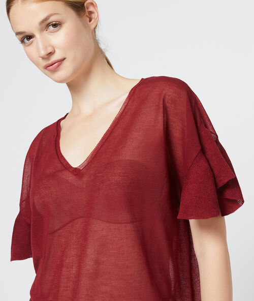 Transparentes t-shirt aus feinem strick granat.