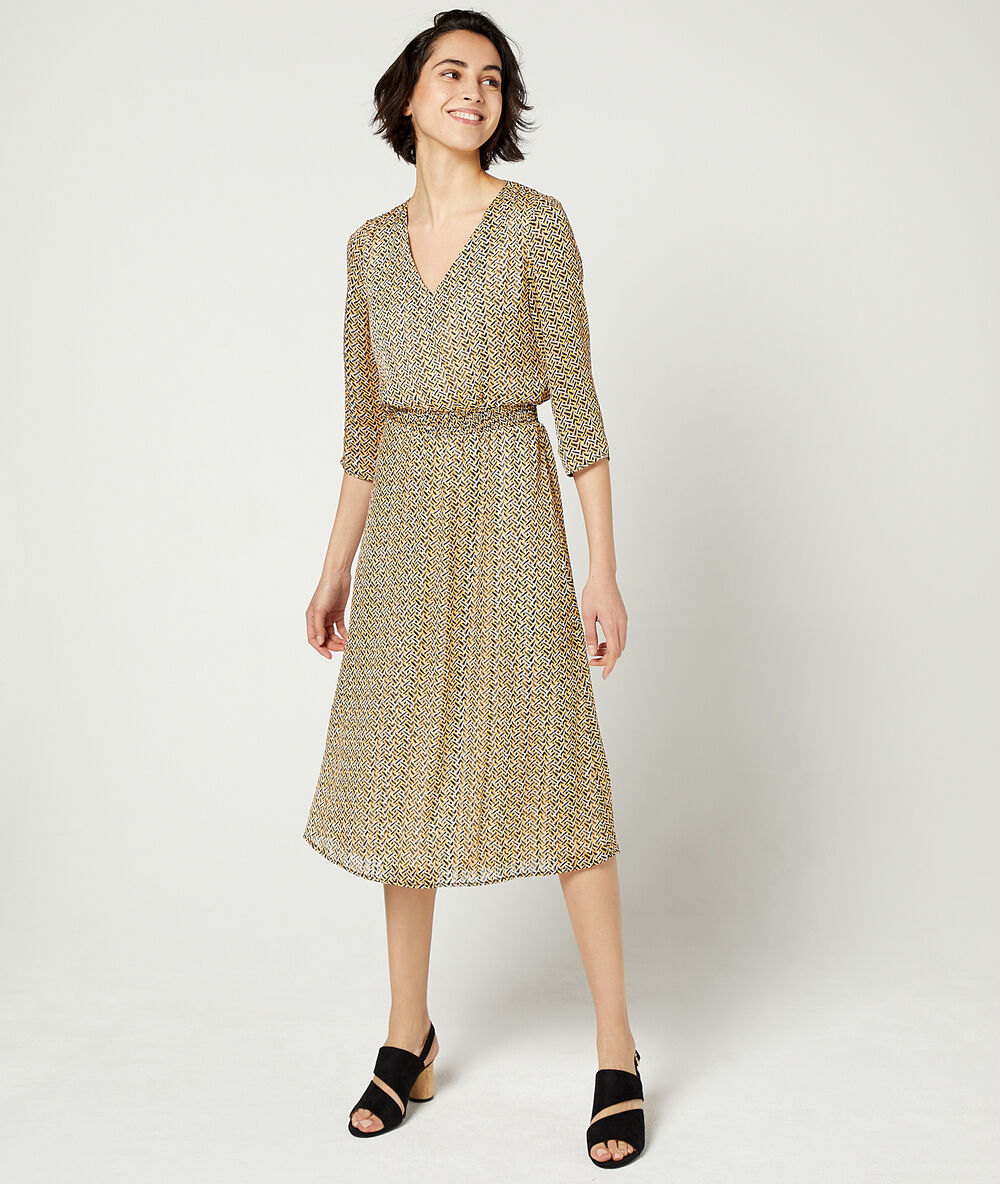 Langes gesmoktes kleid currygelb.