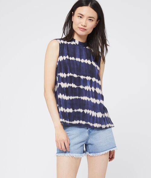Top mit batik-print marineblau.