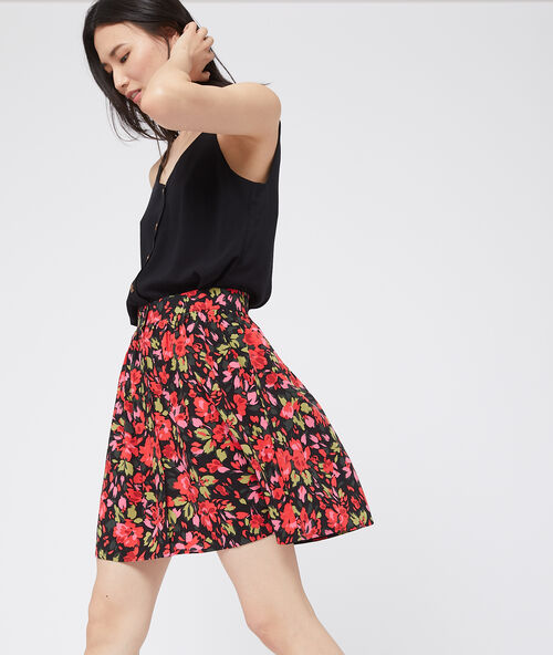 Flie&szlig;ender rock mit floralem print schwarz.