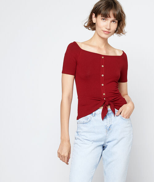 Geripptes t-shirt zum binden granat.