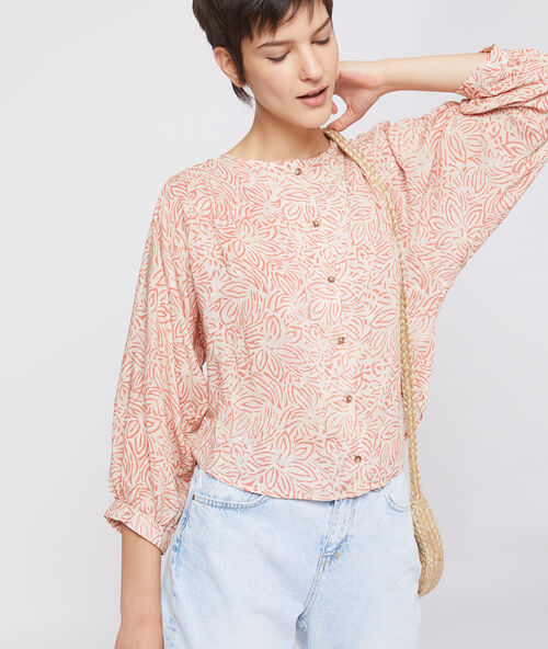 Blouse à imprimé fleuri ecru.