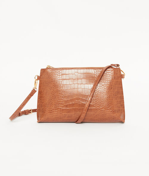 Schultertasche in kroko-optik savanne.