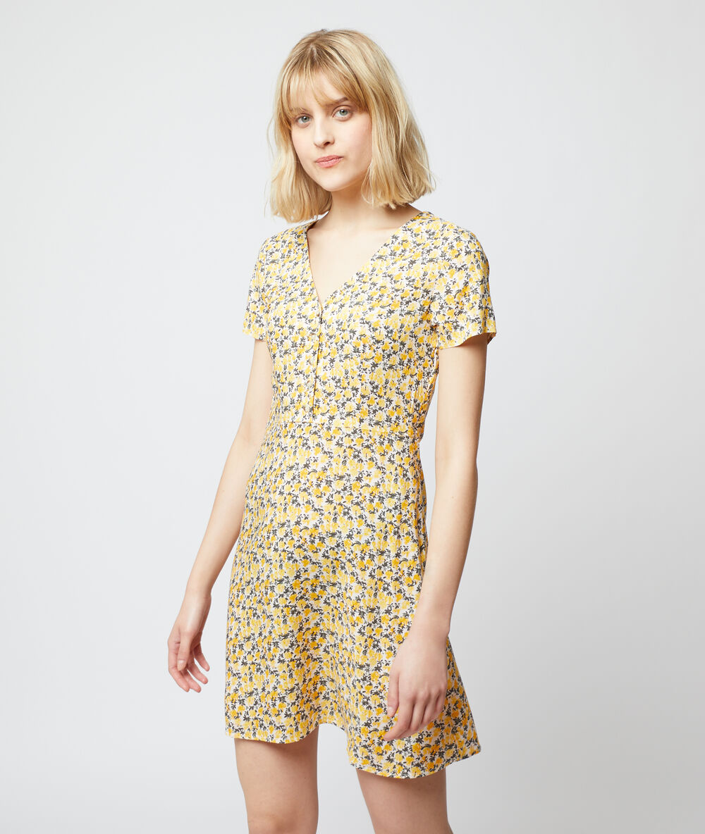 Fließendes kleid mit floralem print ekrü.