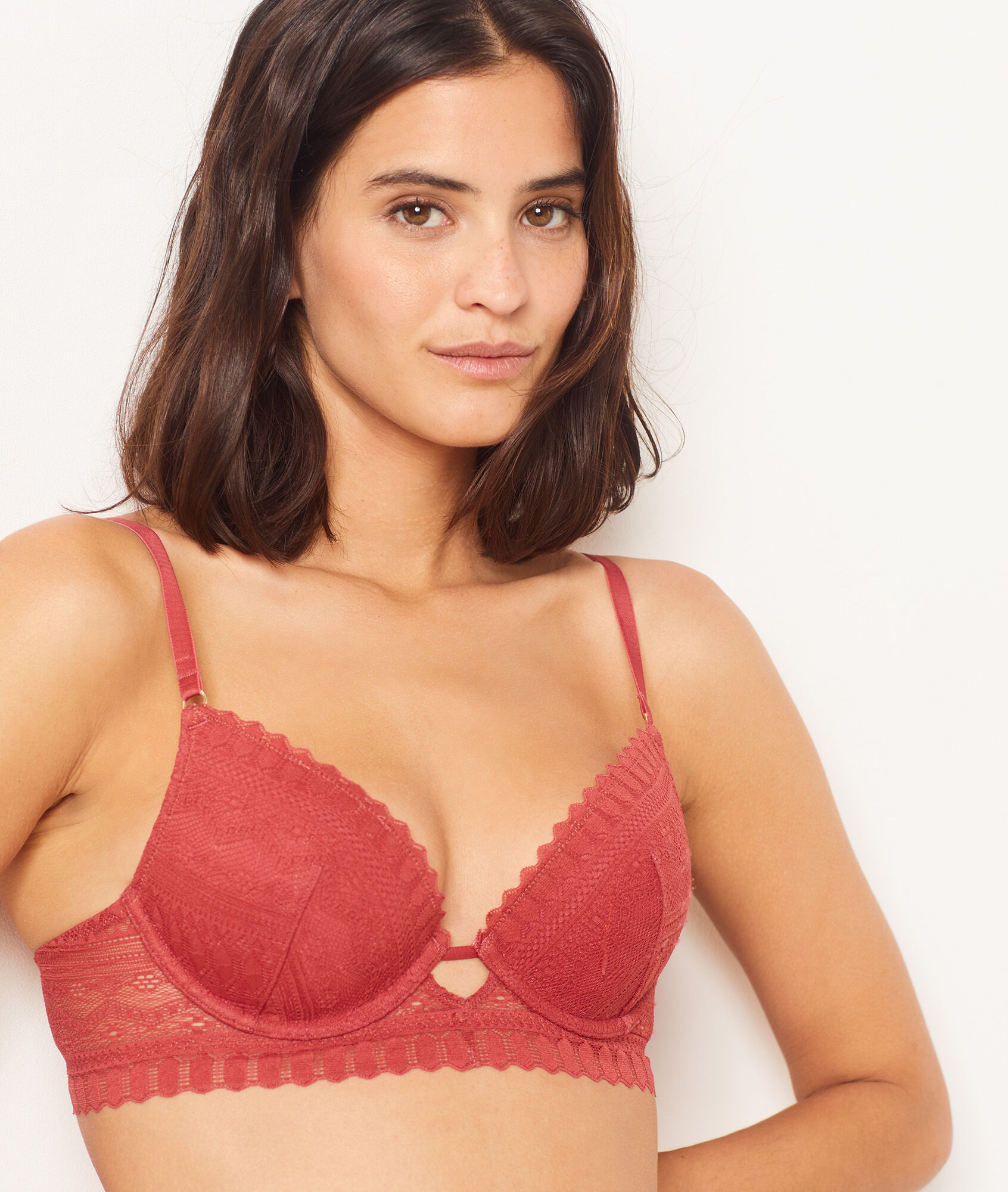 Damen Push-Up BH Mit Spitze - Weiche Bügel & Verstellbare Träger In Rot